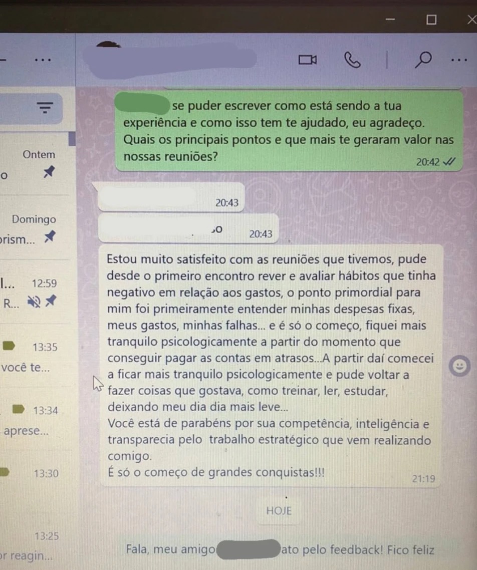Reação de cliente — feedback WhatsApp