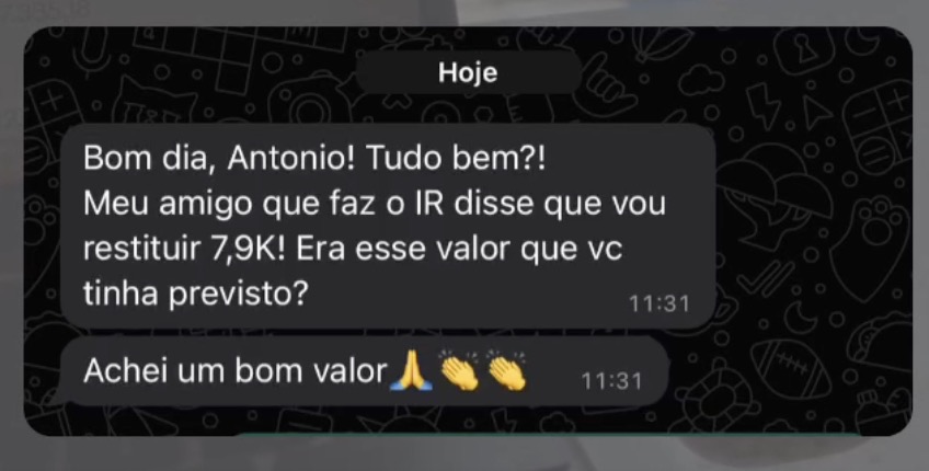 Reação de cliente — projeção IR