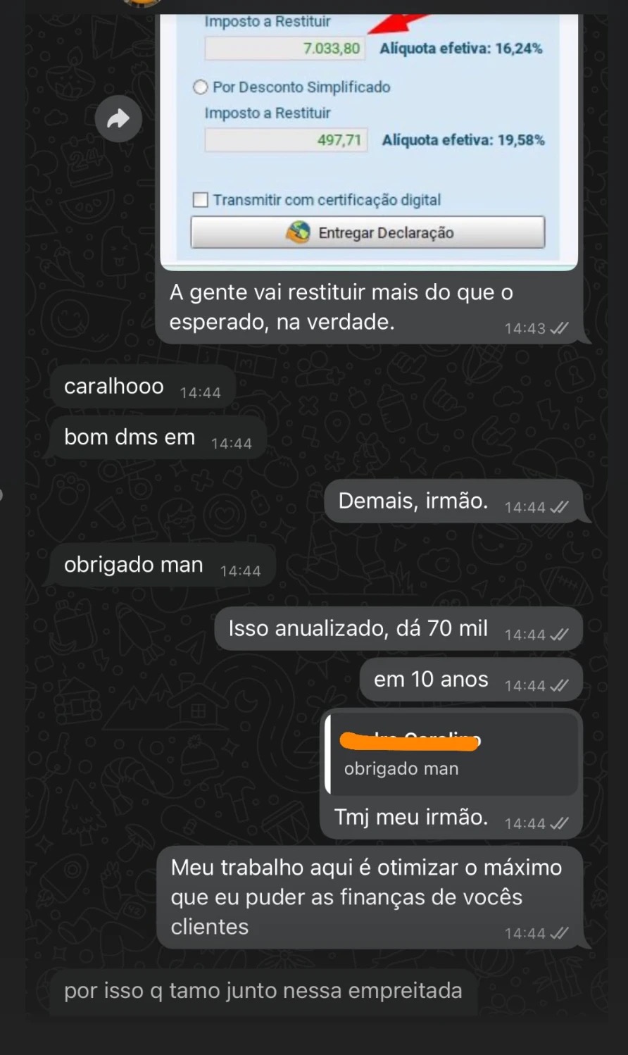 Reação de cliente — restituição confirmada